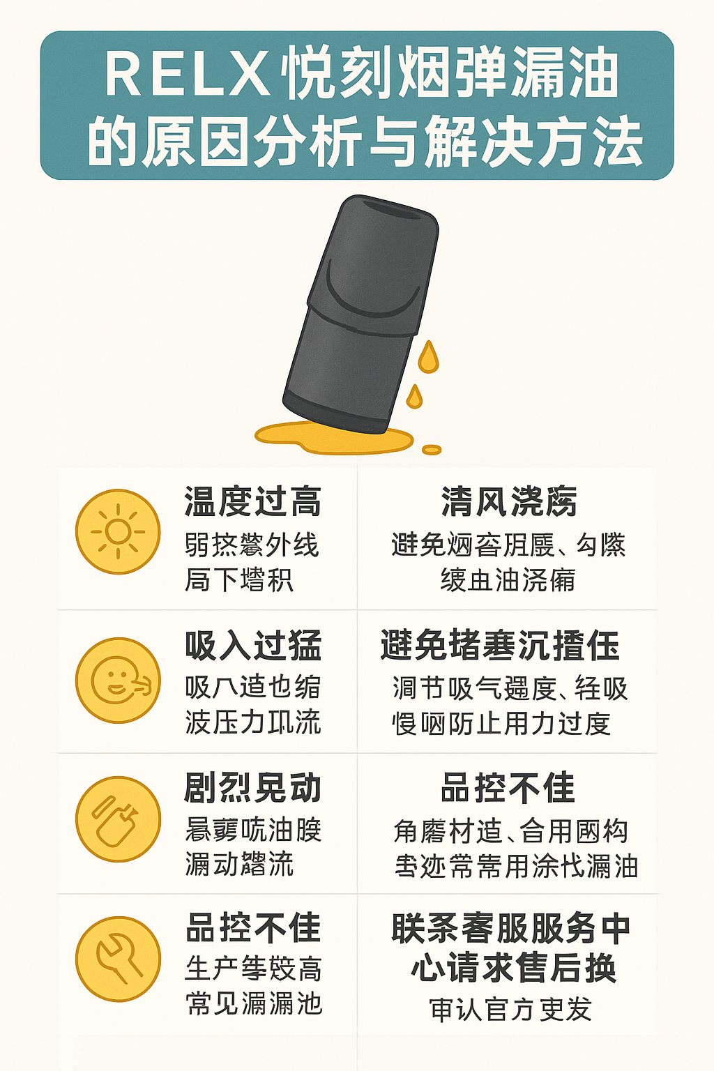 RELX悅刻煙彈漏油的原因分析與解決方法